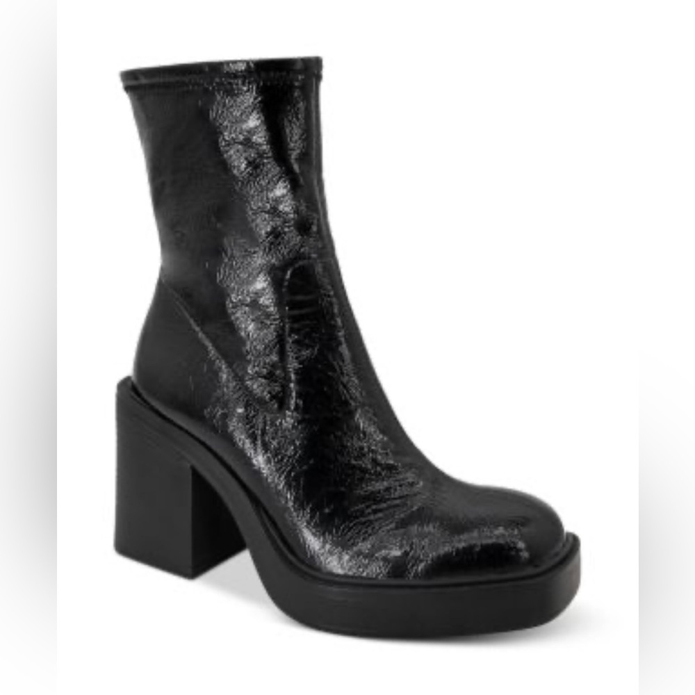 Kenneth Cole Ankle Boots Women 6 Black Chunky Amber Square Toe Pull On Y2k 90s